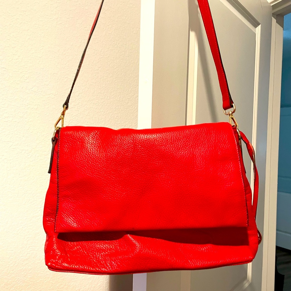 Red leather shoulder bag